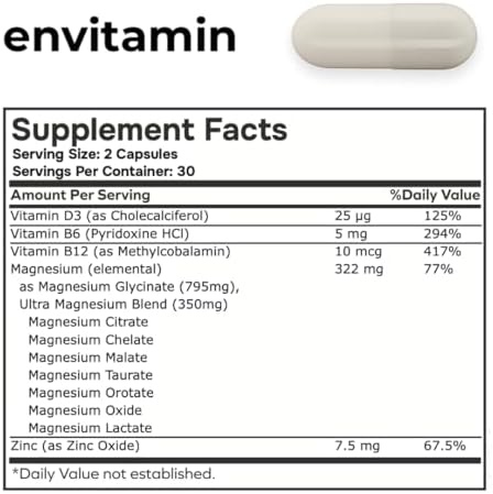 envitamin Ultra Magnesio Glicinato - Fórmula 8 en 1 con Vitamina B12 Metilada, Vitamina D3 y B6. - imagen 2