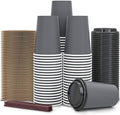 Paquete de 100 Tazas de Café Desechables de 12 oz con Tapas, Mangas y Popotes - 100% Biodegradables y Compostables, Tazas de Papel Ecológicas para - imagen 1