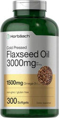 Cápsulas de Aceite de Linaza Horbäach 3000mg | 300 Unidades | Alta Potencia | Omega 3 6 9 | Prensado en Frío | Sin OGM, Sin Gluten - imagen 1