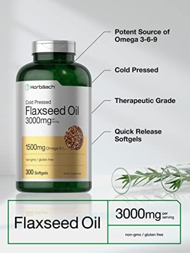 Cápsulas de Aceite de Linaza Horbäach 3000mg | 300 Unidades | Alta Potencia | Omega 3 6 9 | Prensado en Frío | Sin OGM, Sin Gluten - imagen 3