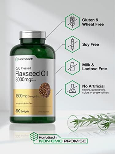 Cápsulas de Aceite de Linaza Horbäach 3000mg | 300 Unidades | Alta Potencia | Omega 3 6 9 | Prensado en Frío | Sin OGM, Sin Gluten - imagen 4