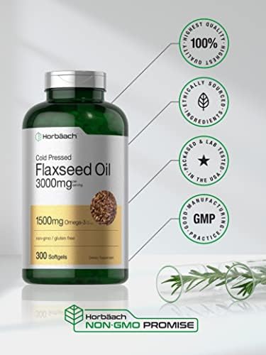 Cápsulas de Aceite de Linaza Horbäach 3000mg | 300 Unidades | Alta Potencia | Omega 3 6 9 | Prensado en Frío | Sin OGM, Sin Gluten - imagen 5