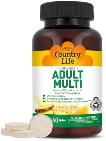 Multivitamínico Adulto Masticable Country Life con Coenzima B, Antioxidantes y Minerales, Sabor Piña-Naranja - 60 Tabletas, Libre de Gluten - imagen 1