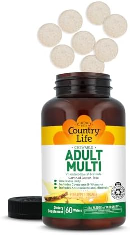 Multivitamínico Adulto Masticable Country Life con Coenzima B, Antioxidantes y Minerales, Sabor Piña-Naranja - 60 Tabletas, Libre de Gluten - imagen 2