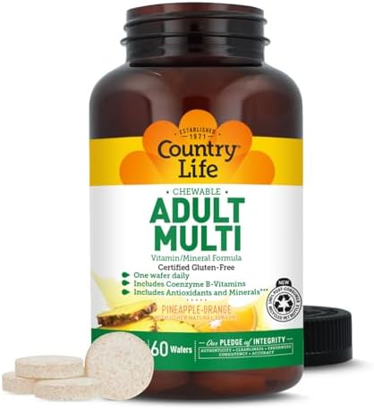 Multivitamínico Adulto Masticable Country Life con Coenzima B, Antioxidantes y Minerales, Sabor Piña-Naranja - 60 Tabletas, Libre de Gluten - imagen 8
