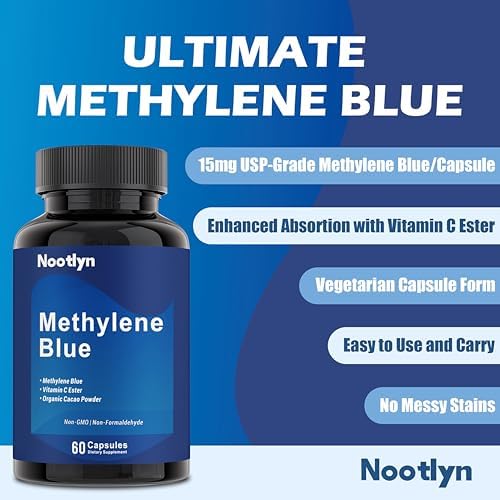 Cápsulas de Nootlyn Methylene Blue - Grado Farmacéutico 15mg, con Éster de Vitamina C, Apoyo Diario para el Bienestar y las Células, 60 Cápsulas - imagen 2