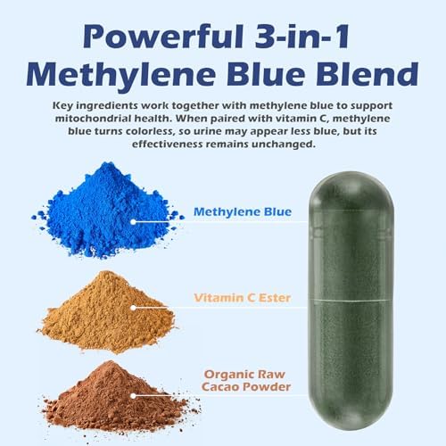Cápsulas de Nootlyn Methylene Blue - Grado Farmacéutico 15mg, con Éster de Vitamina C, Apoyo Diario para el Bienestar y las Células, 60 Cápsulas - imagen 3