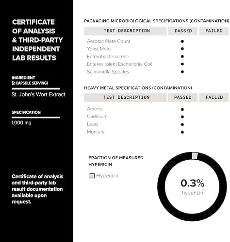 Cápsulas de Hierba de San Juan Toniiq 1,000mg - Extracto 4X Concentrado - 0.3% Hipericina - Alta Pureza y Biodisponibilidad - 120 Cápsulas - imagen 6