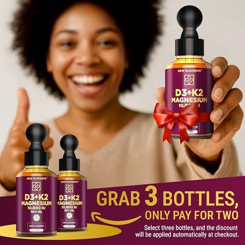 Vitamina D3 Líquida con K2 y Magnesio Glicinato | Gotas de Vitamina D 10,000 IU | Suplemento D3 + K2 para Hombres y Mujeres | Alta Absorción | Libre - imagen 3