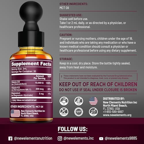 Vitamina D3 Líquida con K2 y Magnesio Glicinato | Gotas de Vitamina D 10,000 IU | Suplemento D3 + K2 para Hombres y Mujeres | Alta Absorción | Libre - imagen 4