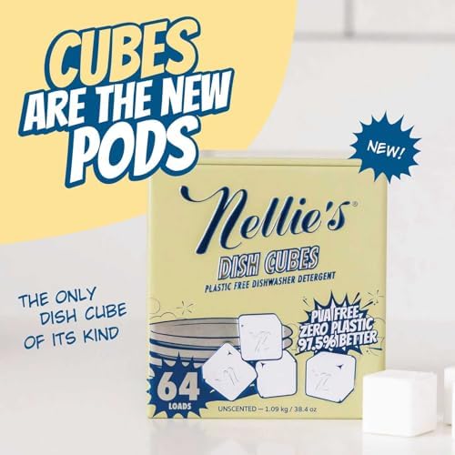 Cubos de Lavavajillas Nellie’s – Detergente Concentrado para 64 Cargas – Fórmula Sin Plástico (Libre de PVA) – Limpieza Potente para Grasa y Suciedad - imagen 3