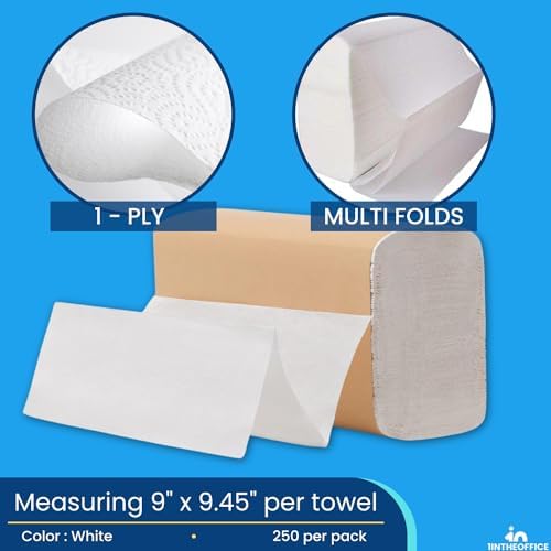 Toallas de Papel Multicapa 1InTheOffice, Toallas de Mano para Baño, 1 Capa, 9 x 9.45, 250 Toallas/Paquete, 4 Paquetes - imagen 2