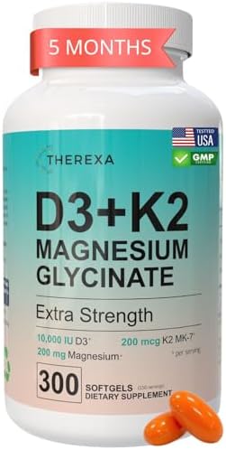 Suplemento de Vitamina D3 K2 10000 IU - Fórmula Extra Fuerte con 10,000 IU de Vitamina D3 + K2 MK-7 200 mcg y Complejo de Magnesio Glicinato - 300 - imagen 1