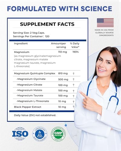 Complejo de Magnesio 820mg - 240 Cápsulas Veganas para Hombres y Mujeres con Glicinato, Citrato, Malato, Taurato y L-Treonato para Sueño, Ánimo y - imagen 5