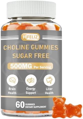 Gomitas HFELIZ de Colina Sin Azúcar, 500mg de Colina Bitartrato por Porción, Salud Cerebral, Apoyo Hepático, Enfoque y Energía, 60 Gomitas - imagen 1