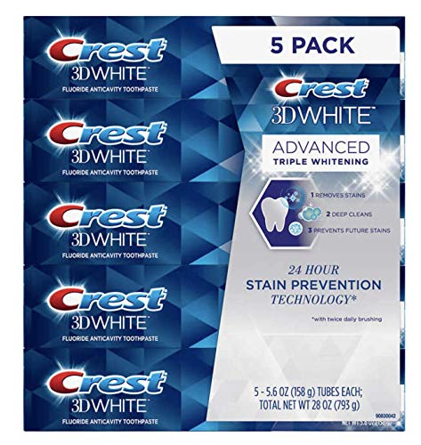 Pasta Dental Crest 3D White Advance Blanqueadora Saborizada Anticaries 5 Paquetes de 5.6 Oz (Total 28 Oz) - imagen 3