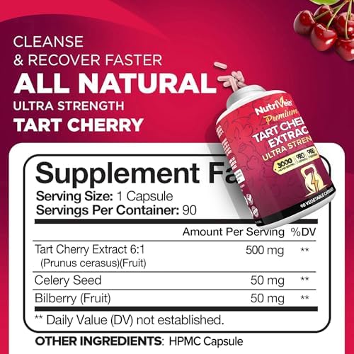 Cápsulas de Cereza Ácida Premium Nutrivein 3000mg: Suplemento Ultra Potente para Recuperación Post-Deportiva, Desintoxicación, Descanso y Movilidad - imagen 2
