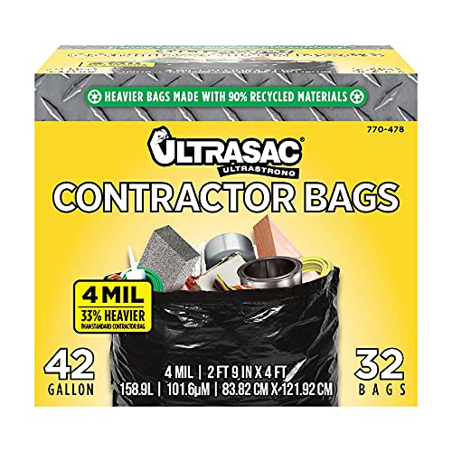 Bolsas de Contratista Ultrasac Extra Resistentes - 42 Galones 4 Mil (Paquete de 32 con Cintas) - 33 x 48 Bolsas de Basura Profesionales para - imagen 3