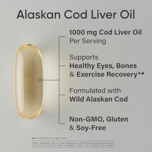 Aceite de Hígado de Bacalao Salvaje de Alaska Omega-3 1000mg con Vitaminas A (1000 UI) y D3 (400 UI) - Sin Eructos, Libre de Bovino, No GMO, - imagen 2