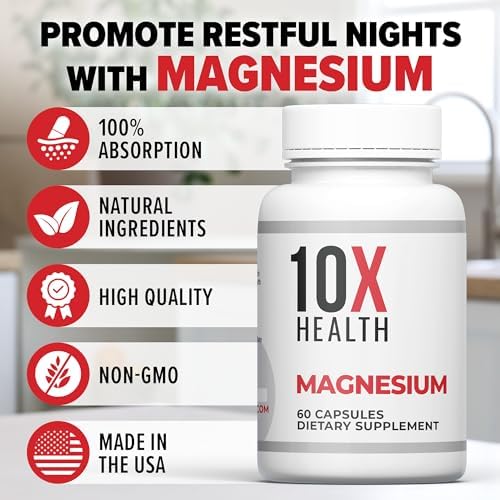 Suplemento de Citrato de Magnesio 10X Health - Alta Absorción para Sueño, Función Muscular y Soporte Nervioso - 60 Cápsulas (2 Meses) - imagen 7