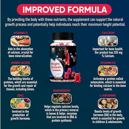 Gomitas Jadee para Crecimiento en Altura para Adolescentes y Niños con Calcio 325mg, Vitaminas D3, K2, C, Magnesio, Ashwagandha, Zinc y L-Arginina - - imagen 4