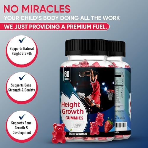 Gomitas Jadee para Crecimiento en Altura para Adolescentes y Niños con Calcio 325mg, Vitaminas D3, K2, C, Magnesio, Ashwagandha, Zinc y L-Arginina - - imagen 6