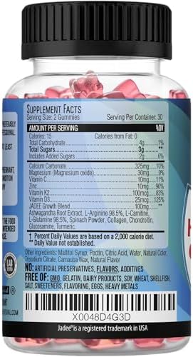 Gomitas Jadee para Crecimiento en Altura para Adolescentes y Niños con Calcio 325mg, Vitaminas D3, K2, C, Magnesio, Ashwagandha, Zinc y L-Arginina - - imagen 7