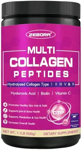 ZEBORA Polvo de Péptidos de Colágeno 50 Porciones - Colágeno Hidrolizado Tipo I II III V X con Ácido Hialurónico, Biotina y Vitamina C - Apoyo para - imagen 1