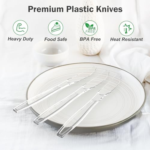 Cuchillos Desechables Dealusy de Plástico Transparente Extra Resistente, 300 Piezas, Sin BPA, Resistentes al Calor, Perfectos para Fiestas - imagen 3