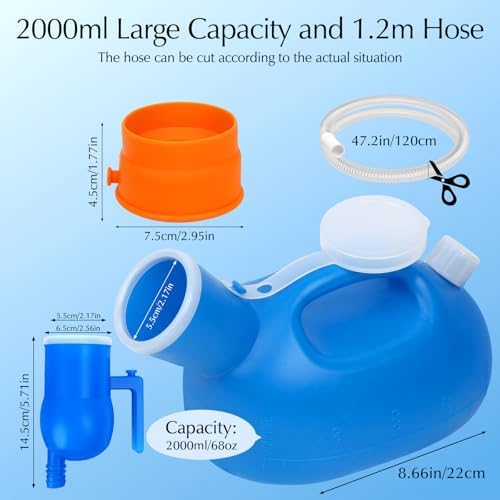 Orinal portátil para hombres OOCOME, botella urinaria a prueba de derrames para adultos mayores, orinal de cama con embudo suave y manguera larga, - imagen 5