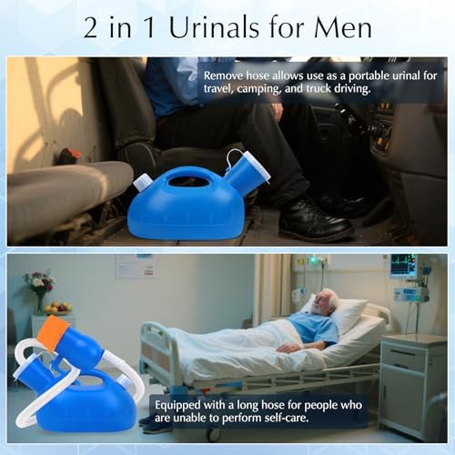 Orinal portátil para hombres OOCOME, botella urinaria a prueba de derrames para adultos mayores, orinal de cama con embudo suave y manguera larga, - imagen 7