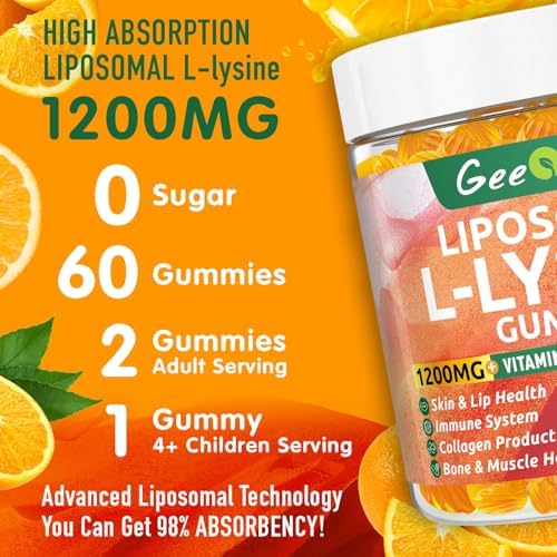 Gomitas Liposomales de L-Lisina 1200mg, Suplemento Masticable con Vitamina C, D3, B12 y Zinc, Apoyo Inmunológico y Colágeno, 60CT - imagen 6