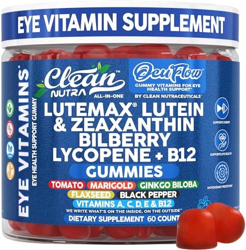 Gomitas de vitaminas para ojos Clean Nutra Luteína y Zeaxantina + Arándano, Ginkgo Biloba, Vitamina B12, 60 piezas - OcuFlow - imagen 1