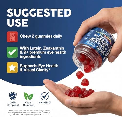 Gomitas de vitaminas para ojos Clean Nutra Luteína y Zeaxantina + Arándano, Ginkgo Biloba, Vitamina B12, 60 piezas - OcuFlow - imagen 6