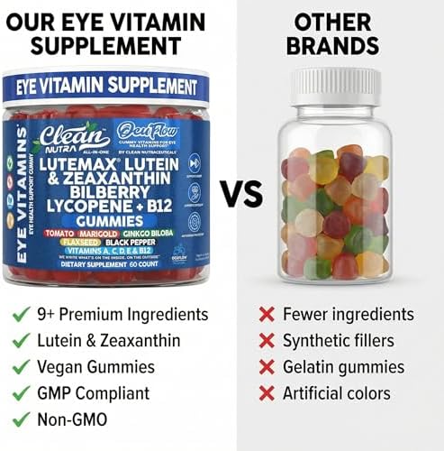 Gomitas de vitaminas para ojos Clean Nutra Luteína y Zeaxantina + Arándano, Ginkgo Biloba, Vitamina B12, 60 piezas - OcuFlow - imagen 7