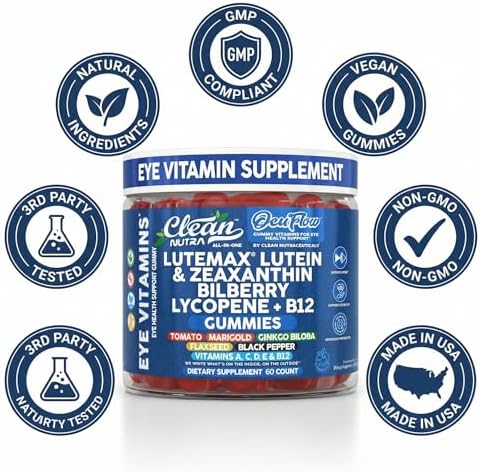 Gomitas de vitaminas para ojos Clean Nutra Luteína y Zeaxantina + Arándano, Ginkgo Biloba, Vitamina B12, 60 piezas - OcuFlow - imagen 8