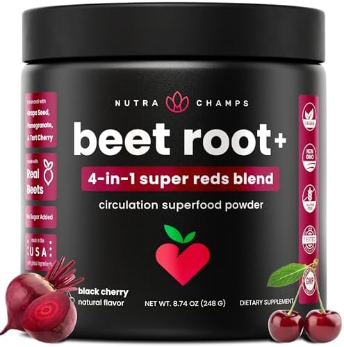 Suplemento en Polvo de Raíz de Remolacha NutraChamps para Circulación, Superalimento de Óxido Nítrico con Jugo de Remolacha, Super Rojos y Extracto - imagen 1