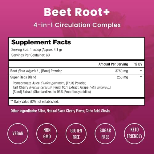 Suplemento en Polvo de Raíz de Remolacha NutraChamps para Circulación, Superalimento de Óxido Nítrico con Jugo de Remolacha, Super Rojos y Extracto - imagen 2