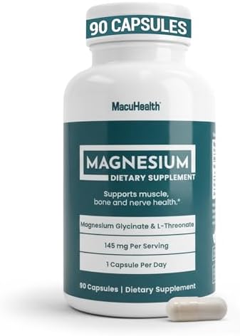 MacuHealth Magnesio Glicinato y L-Treonato 145mg - 90 Cápsulas - Magnesio de Alta Absorción para Energía, Calma y Enfoque - Suave para el Estómago, - imagen 1