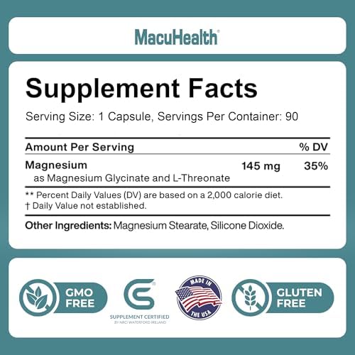 MacuHealth Magnesio Glicinato y L-Treonato 145mg - 90 Cápsulas - Magnesio de Alta Absorción para Energía, Calma y Enfoque - Suave para el Estómago, - imagen 2