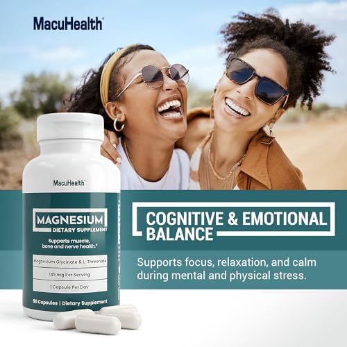 MacuHealth Magnesio Glicinato y L-Treonato 145mg - 90 Cápsulas - Magnesio de Alta Absorción para Energía, Calma y Enfoque - Suave para el Estómago, - imagen 3
