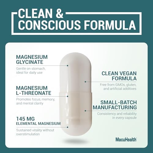 MacuHealth Magnesio Glicinato y L-Treonato 145mg - 90 Cápsulas - Magnesio de Alta Absorción para Energía, Calma y Enfoque - Suave para el Estómago, - imagen 4