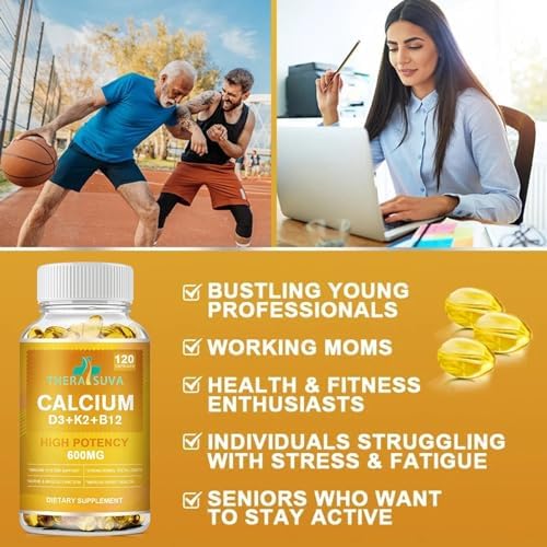 Suplemento Natural Complejo de Calcio 600mg + Vitamina D3 5000iu + K2 + B12, Fuerza Extra, Salud Ósea e Inmunológica, 120 Softgels, 2 Meses - imagen 2