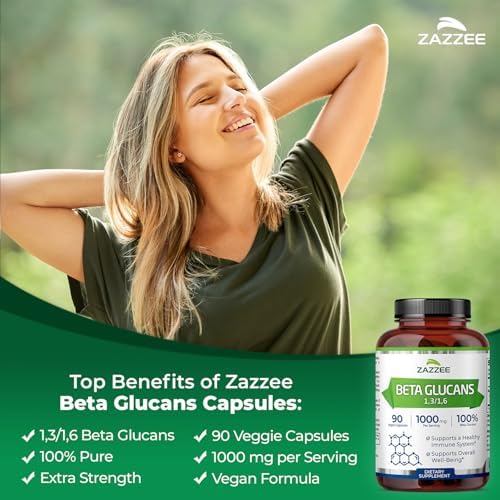 Zazzee Beta Glucanos Extra Fuertes 1,3/1,6, 1000 mg, 90 Cápsulas Veganas, Apoya el Sistema Inmunológico, 100% Natural y No Transgénico - imagen 2