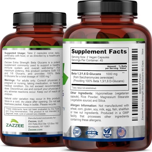 Zazzee Beta Glucanos Extra Fuertes 1,3/1,6, 1000 mg, 90 Cápsulas Veganas, Apoya el Sistema Inmunológico, 100% Natural y No Transgénico - imagen 7