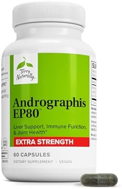 Terry Naturally Andrographis EP80 Extra Fuerte - Suplemento para la Salud del Cerebro e Inmunidad - 60 Cápsulas Veganas para Articulaciones y Energía - imagen 1