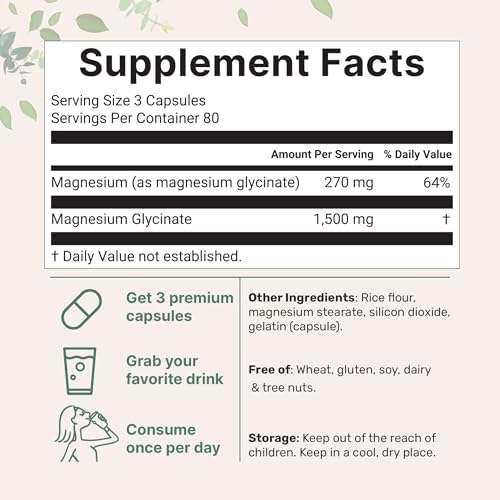 Magnesio Glicinato Triple Fuerza 1,500mg por Porción, 240 Cápsulas | 500mg por Cápsula | Magnesio Quelado de Fácil Absorción | Soporte para Músculos, - imagen 2