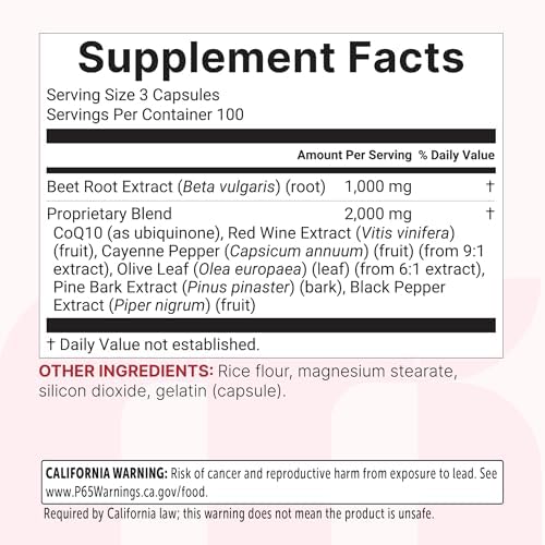 Cápsulas de Raíz de Remolacha Micro Ingredients 3,000 mg, 300 Cápsulas | Suplemento de Óxido Nítrico | Complejo 7 en 1 con CoQ10 y Extractos - imagen 6