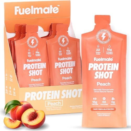 FUELMATE Colágeno Líquido de Durazno - Shots de Proteína de 15g + 22 Aminoácidos - Colágeno Hidrolizado de Bovino para Recuperación, Piel, Cabello y - imagen 1