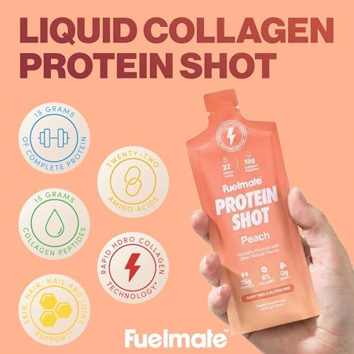 FUELMATE Colágeno Líquido de Durazno - Shots de Proteína de 15g + 22 Aminoácidos - Colágeno Hidrolizado de Bovino para Recuperación, Piel, Cabello y - imagen 2